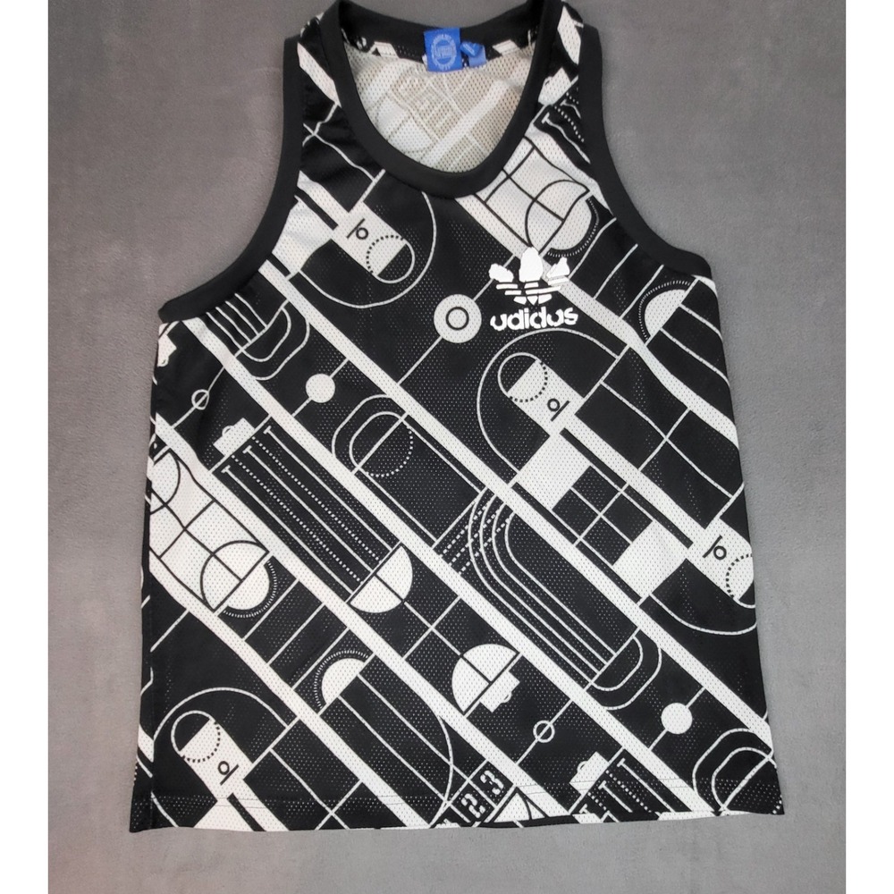 Adidas Tanks In Tracks Shirt Mens Large Black‎ White Lightweight Stretch Mesh